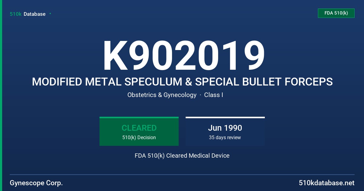 K902019 MODIFIED METAL SPECULUM & SPECIAL BULLET FORCEPS FDA 510(k) Cleared Medical Device