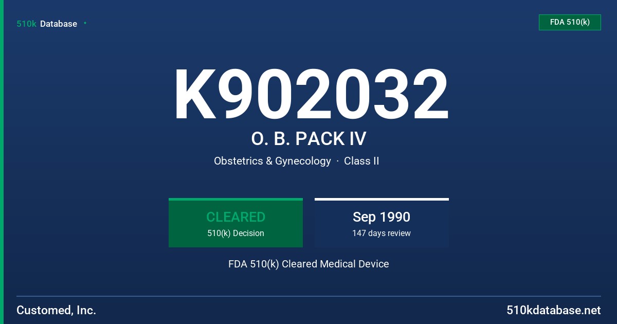 K902032 O. B. PACK IV FDA 510(k) Cleared Medical Device