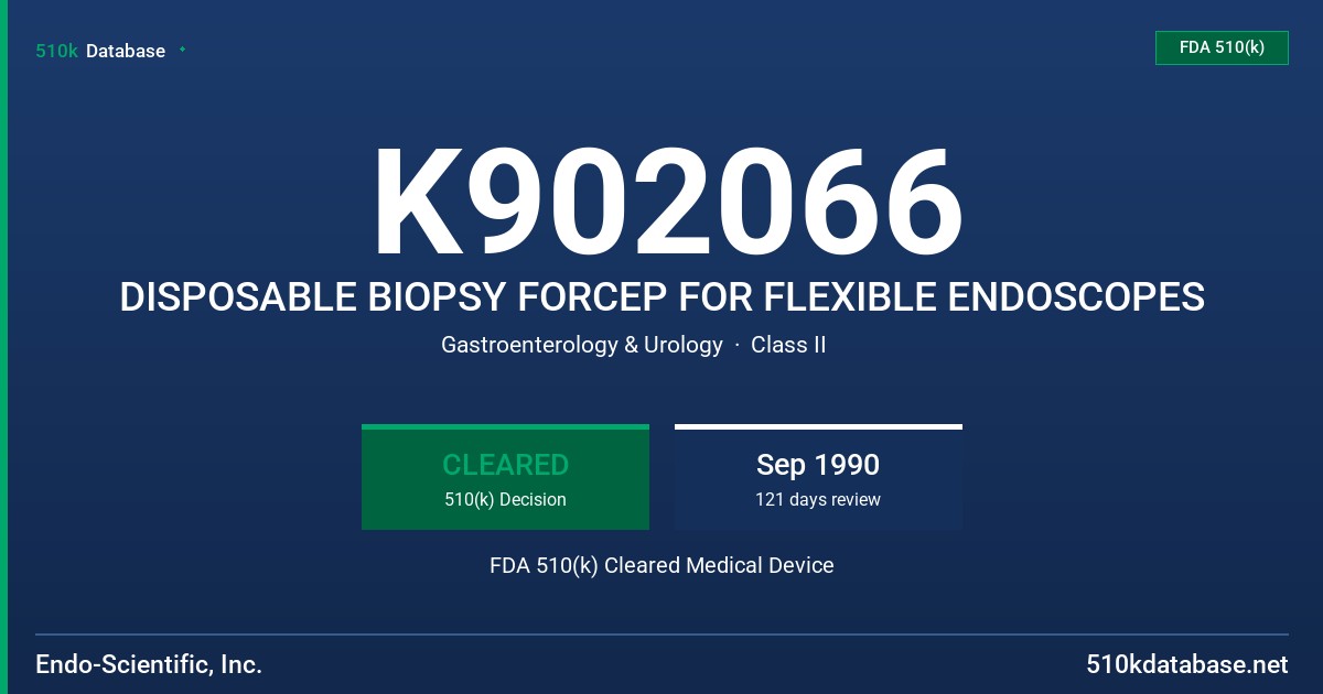 K902066 DISPOSABLE BIOPSY FORCEP FOR FLEXIBLE ENDOSCOPES FDA 510(k) Cleared Medical Device