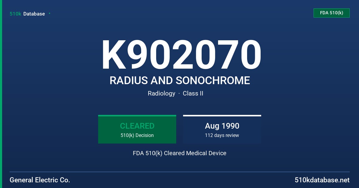 K902070 RADIUS AND SONOCHROME FDA 510(k) Cleared Medical Device