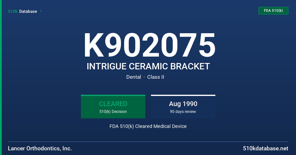 K902075 INTRIGUE CERAMIC BRACKET FDA 510(k) Cleared Medical Device