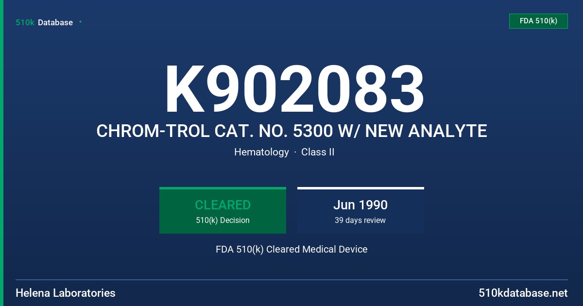 K902083 CHROM-TROL CAT. NO. 5300 W/ NEW ANALYTE FDA 510(k) Cleared Medical Device