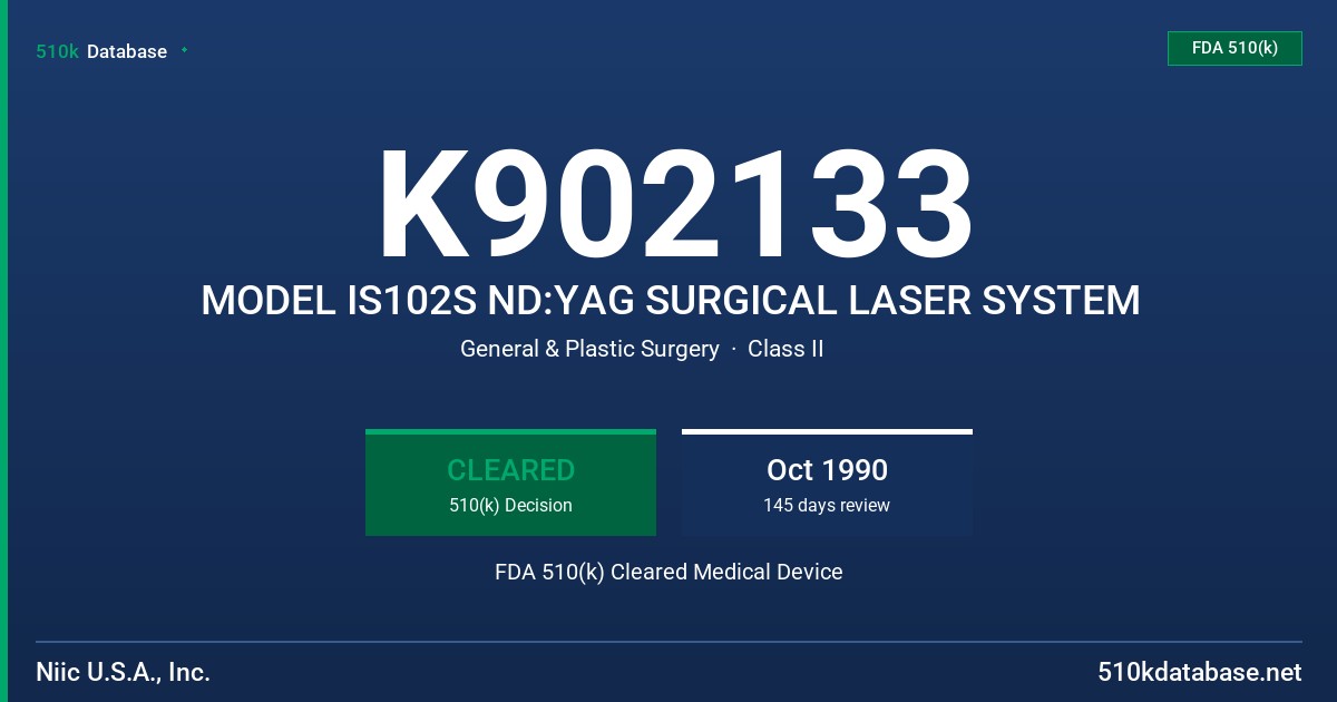 K902133 MODEL IS102S ND:YAG SURGICAL LASER SYSTEM FDA 510(k) Cleared Medical Device