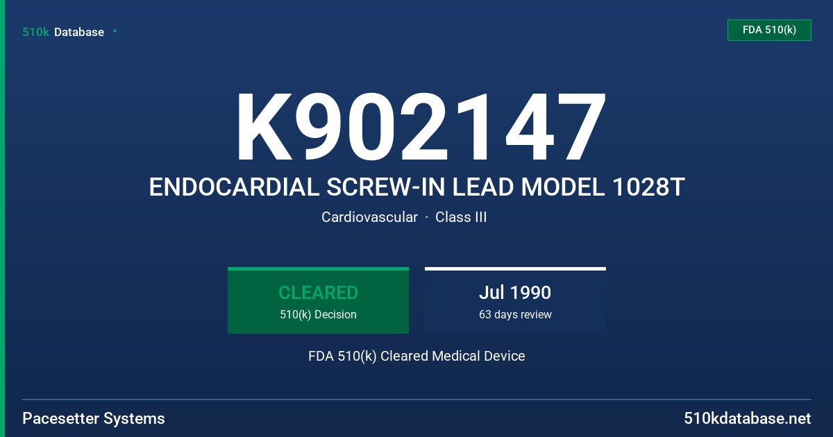 K902147 ENDOCARDIAL SCREW-IN LEAD MODEL 1028T FDA 510(k) Cleared Medical Device