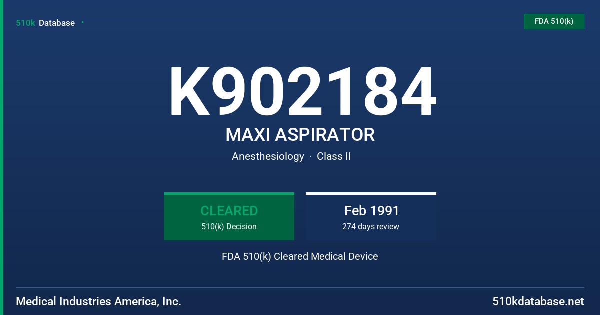 K902184 MAXI ASPIRATOR FDA 510(k) Cleared Medical Device