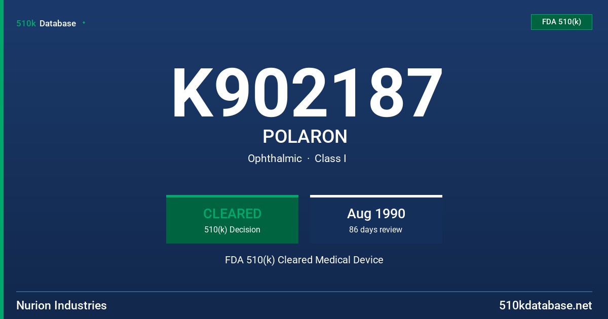 K902187 POLARON FDA 510(k) Cleared Medical Device