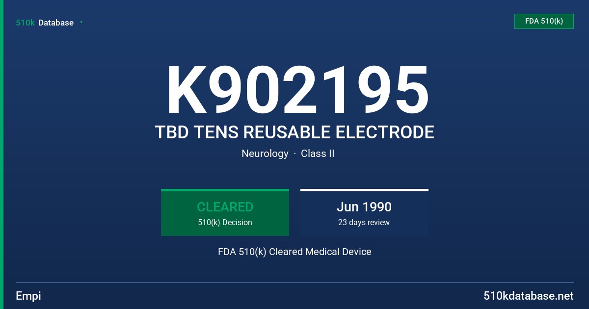 K902195 TBD TENS REUSABLE ELECTRODE FDA 510(k) Cleared Medical Device