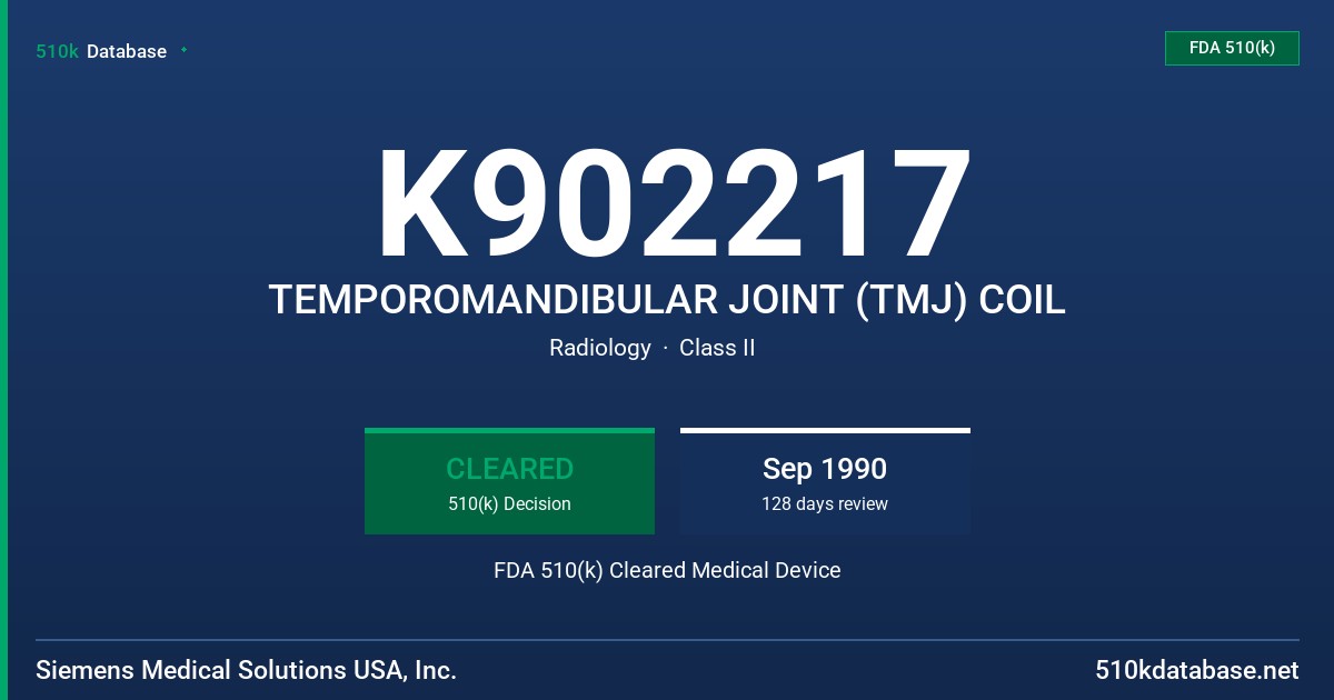 K902217 TEMPOROMANDIBULAR JOINT (TMJ) COIL FDA 510(k) Cleared Medical Device