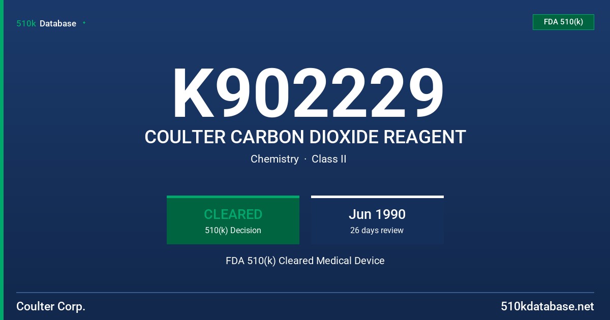 K902229 COULTER CARBON DIOXIDE REAGENT FDA 510(k) Cleared Medical Device