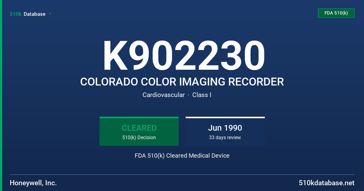 K902230 COLORADO COLOR IMAGING RECORDER FDA 510(k) Cleared Medical Device