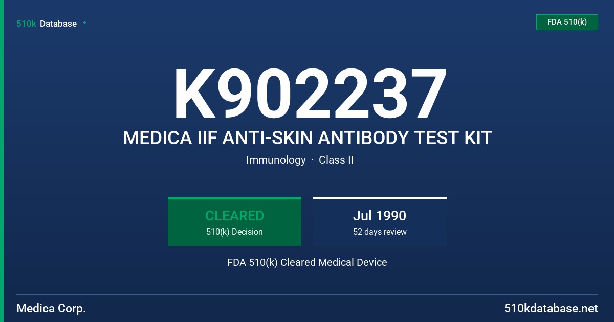 K902237 MEDICA IIF ANTI-SKIN ANTIBODY TEST KIT FDA 510(k) Cleared Medical Device