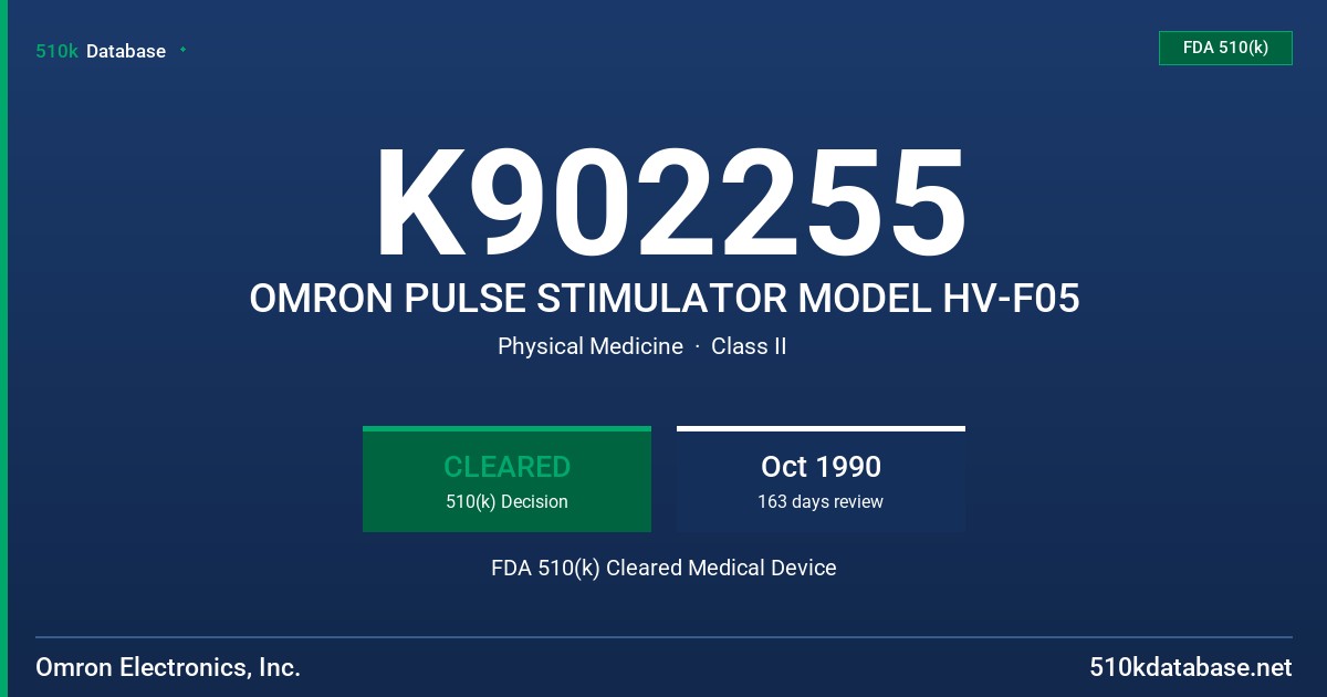 K902255 OMRON PULSE STIMULATOR MODEL HV-F05 FDA 510(k) Cleared Medical Device