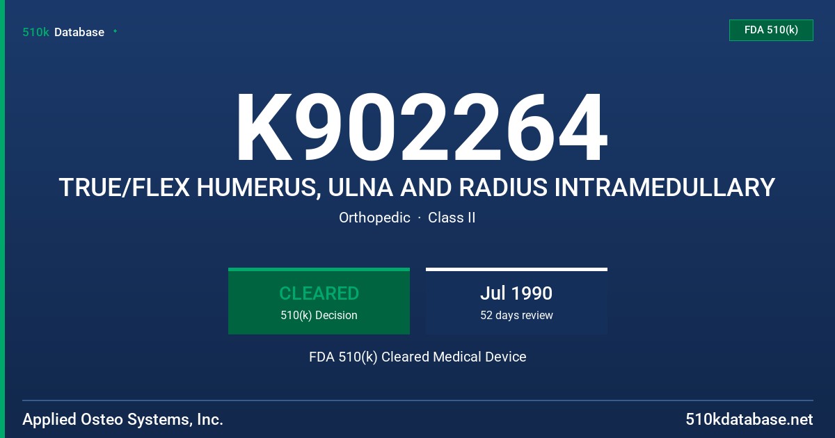 K902264 TRUE/FLEX HUMERUS, ULNA AND RADIUS INTRAMEDULLARY FDA 510(k) Cleared Medical Device