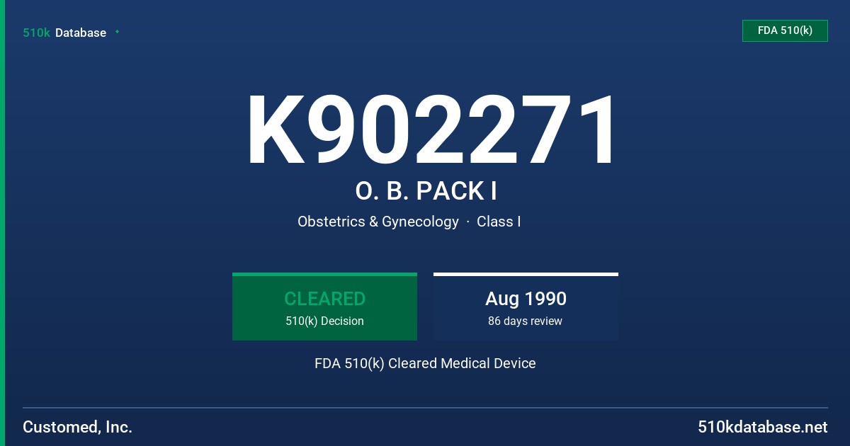 K902271 O. B. PACK I FDA 510(k) Cleared Medical Device