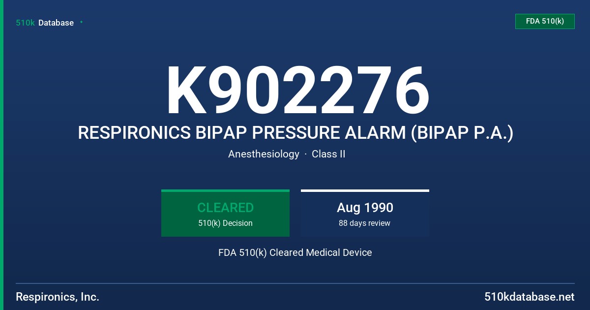 K902276 RESPIRONICS BIPAP PRESSURE ALARM (BIPAP P.A.) FDA 510(k) Cleared Medical Device