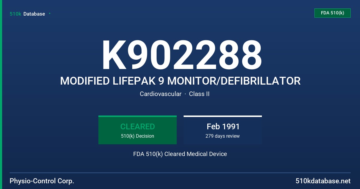 K902288 MODIFIED LIFEPAK 9 MONITOR/DEFIBRILLATOR FDA 510(k) Cleared Medical Device