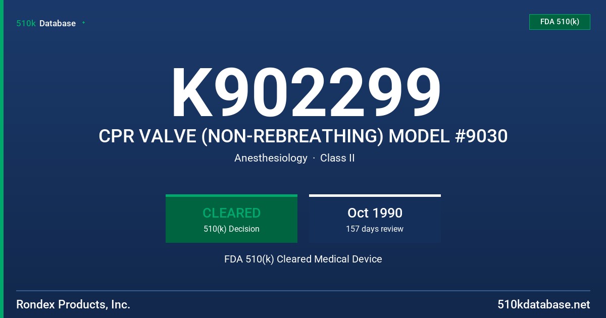 K902299 CPR VALVE (NON-REBREATHING) MODEL #9030 FDA 510(k) Cleared Medical Device