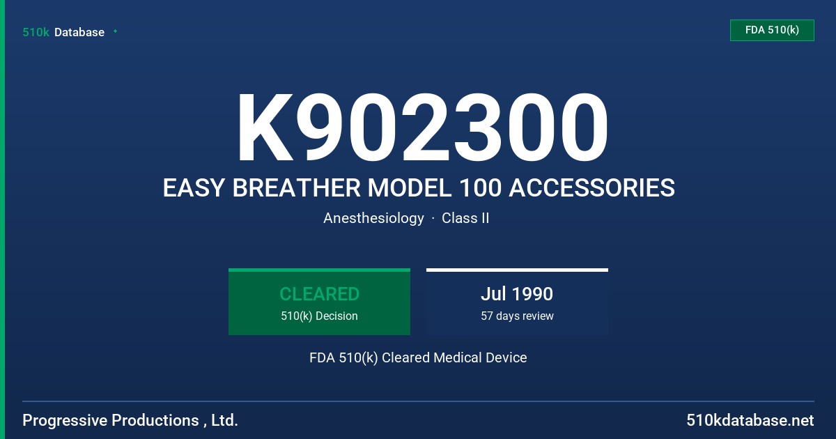 K902300 EASY BREATHER MODEL 100 ACCESSORIES FDA 510(k) Cleared Medical Device