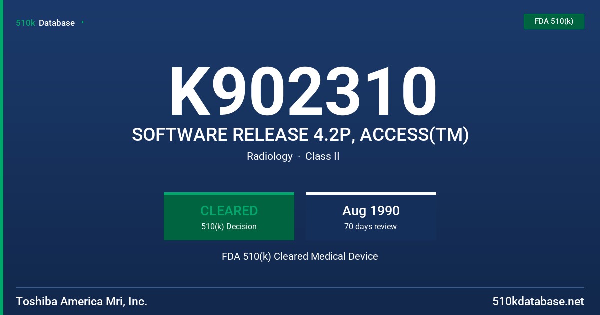 K902310 SOFTWARE RELEASE 4.2P, ACCESS(TM) FDA 510(k) Cleared Medical Device