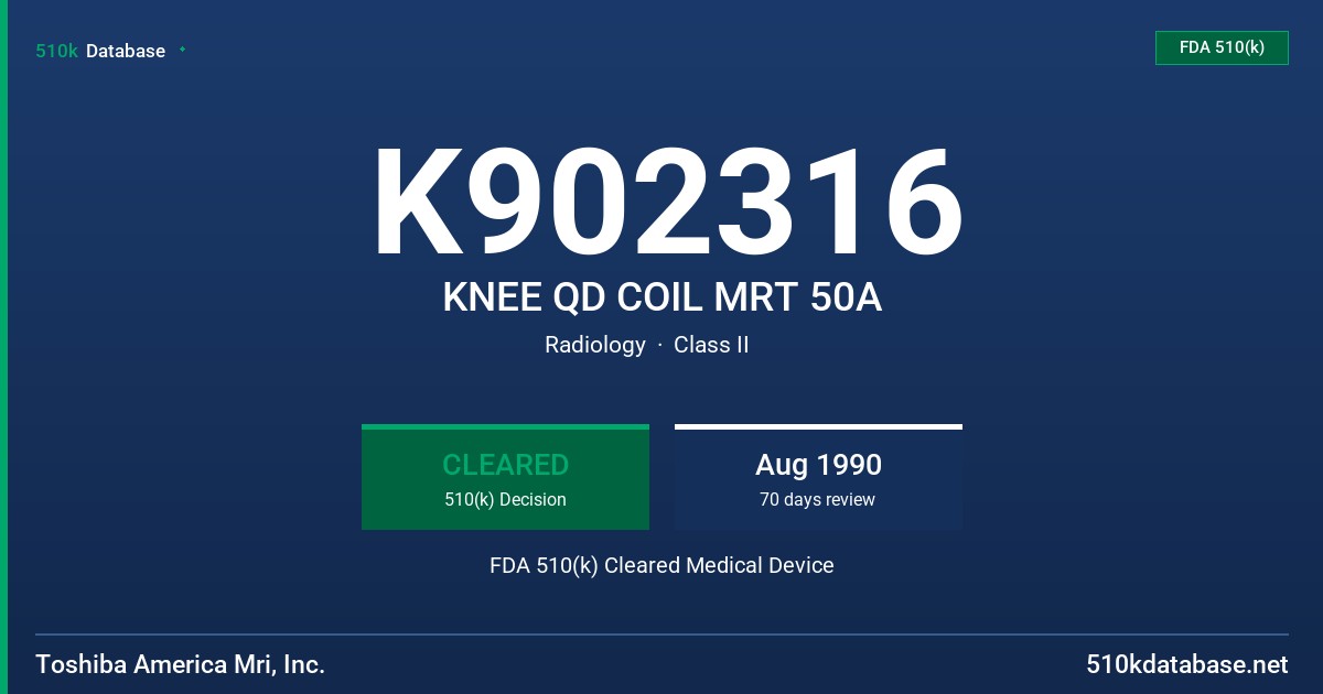 K902316 KNEE QD COIL MRT 50A FDA 510(k) Cleared Medical Device