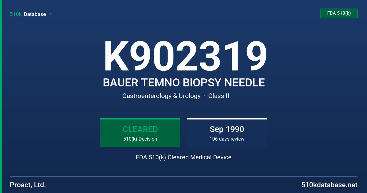K902319 BAUER TEMNO BIOPSY NEEDLE FDA 510(k) Cleared Medical Device