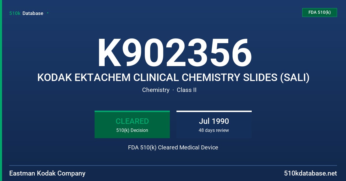K902356 KODAK EKTACHEM CLINICAL CHEMISTRY SLIDES (SALI) FDA 510(k) Cleared Medical Device