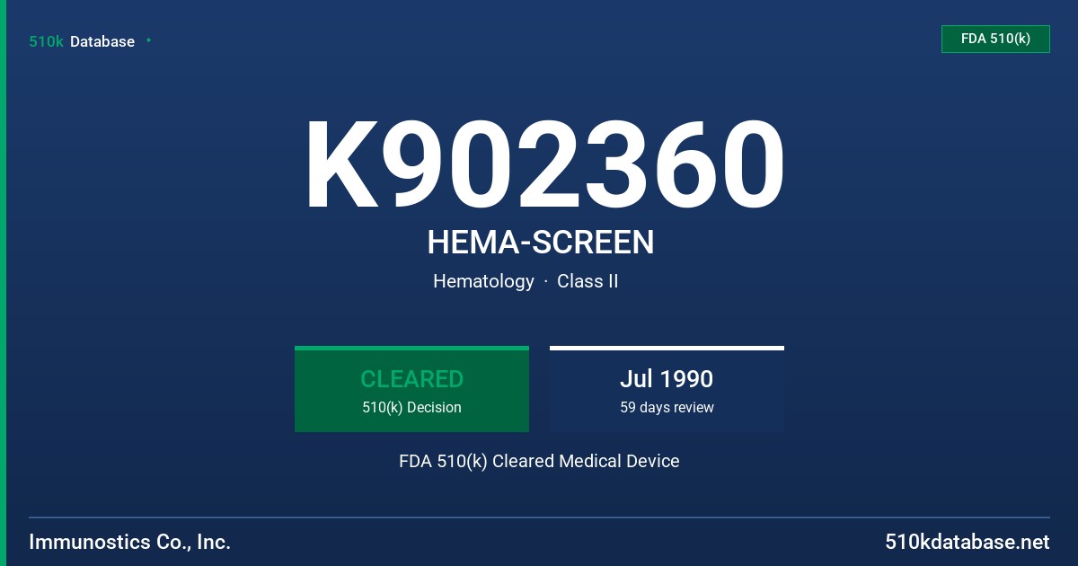 K902360 HEMA-SCREEN FDA 510(k) Cleared Medical Device
