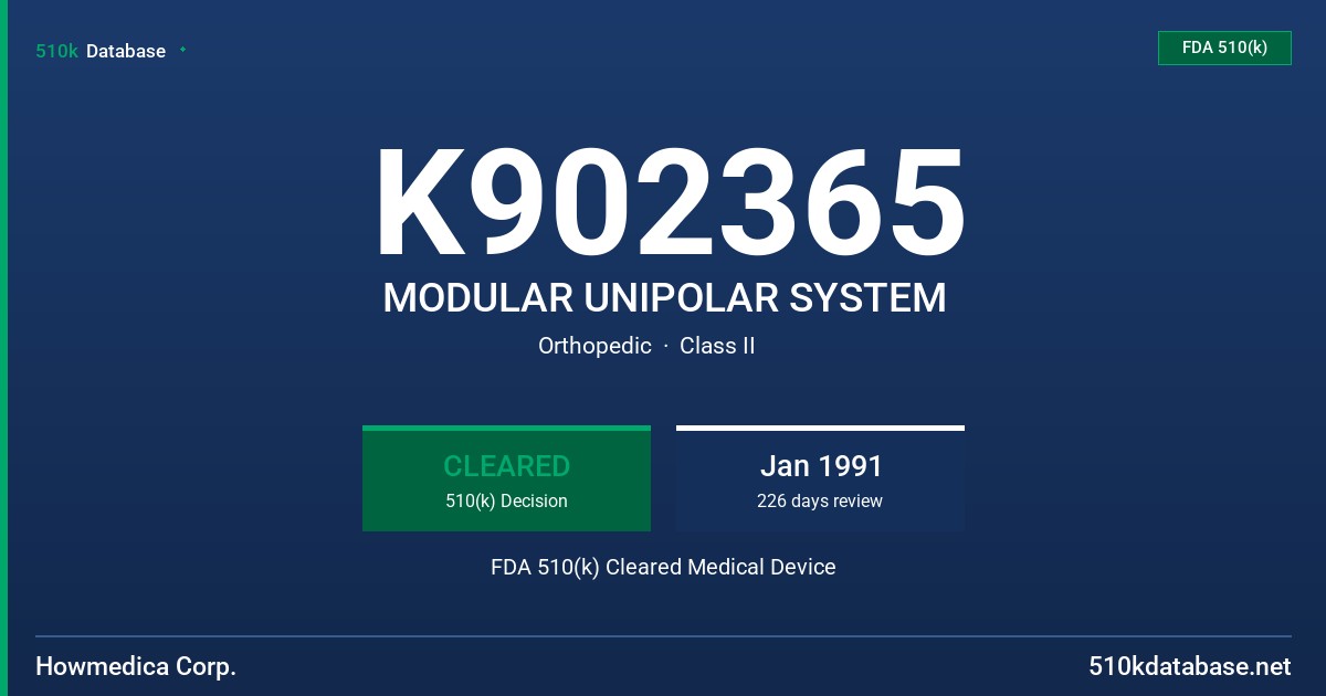 K902365 MODULAR UNIPOLAR SYSTEM FDA 510(k) Cleared Medical Device