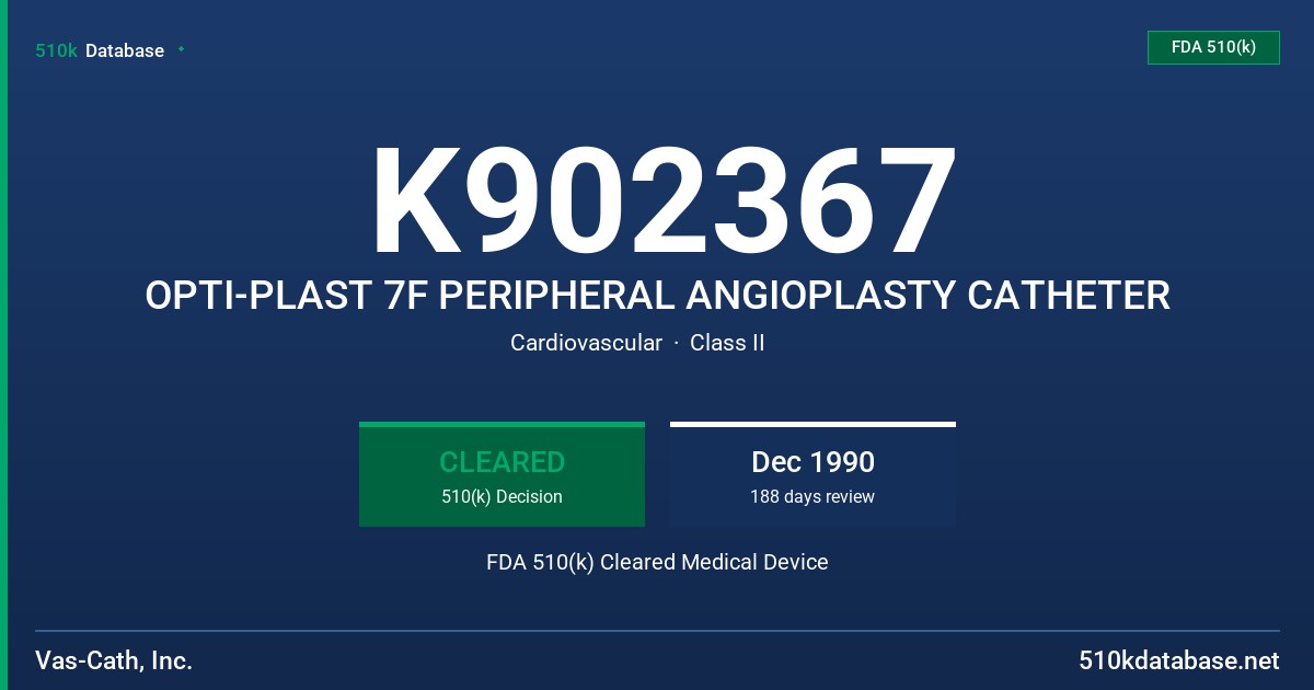 K902367 OPTI-PLAST 7F PERIPHERAL ANGIOPLASTY CATHETER FDA 510(k) Cleared Medical Device