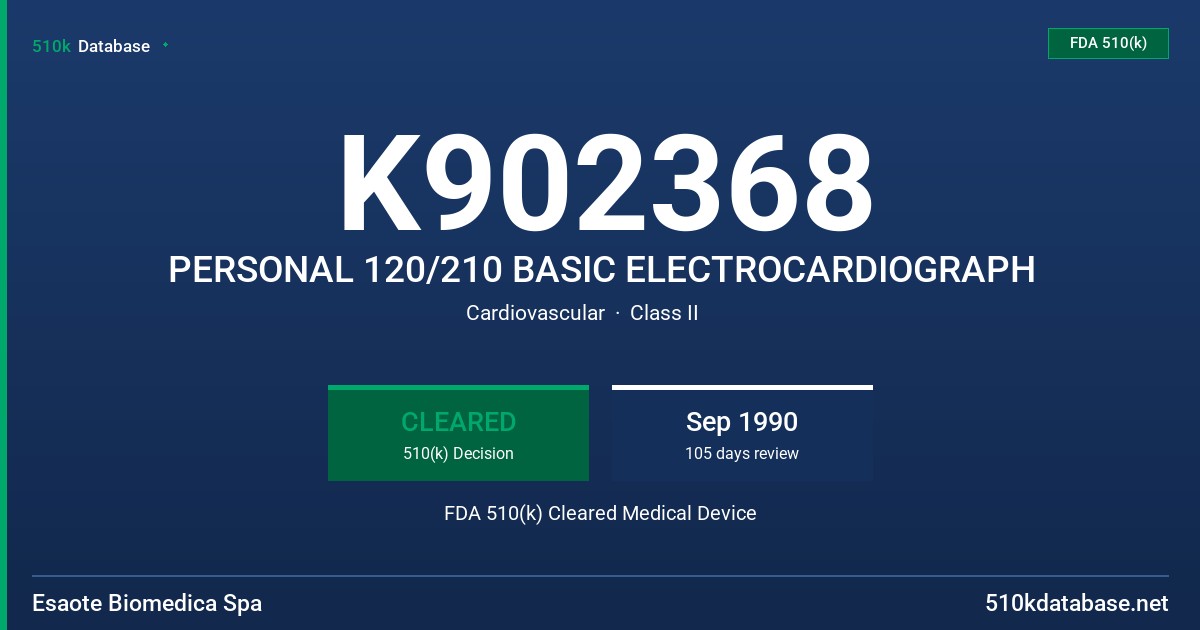K902368 PERSONAL 120/210 BASIC ELECTROCARDIOGRAPH FDA 510(k) Cleared Medical Device
