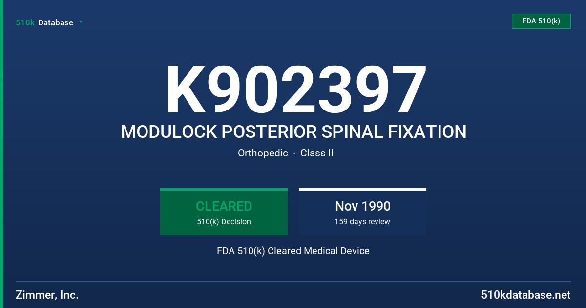 K902397 MODULOCK POSTERIOR SPINAL FIXATION FDA 510(k) Cleared Medical Device