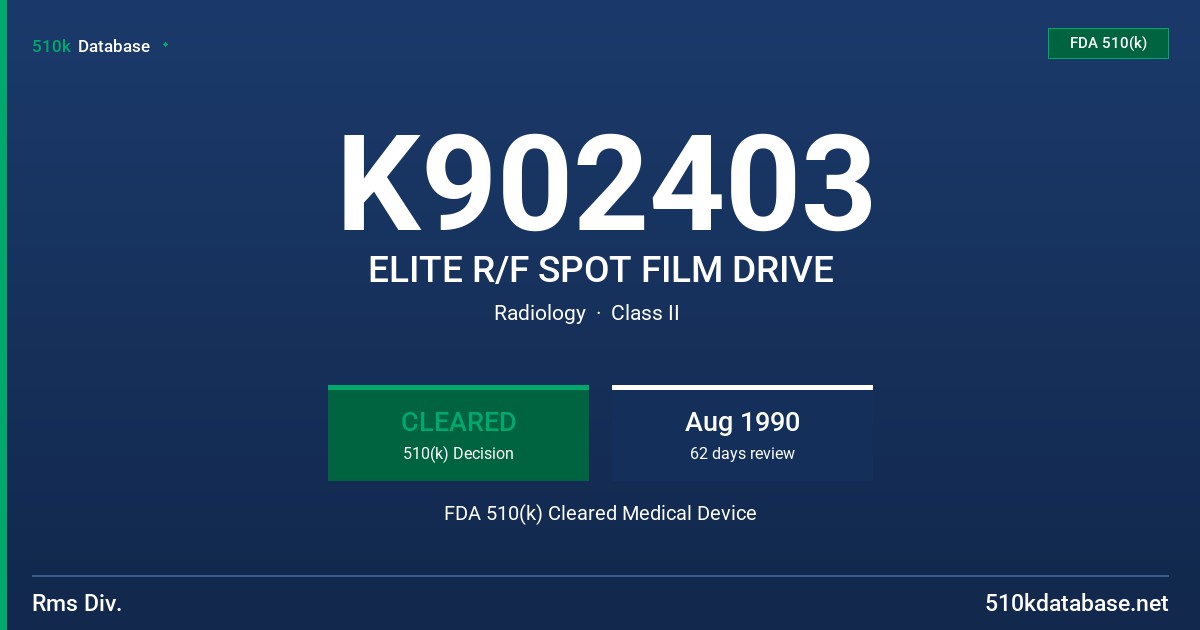 K902403 ELITE R/F SPOT FILM DRIVE FDA 510(k) Cleared Medical Device
