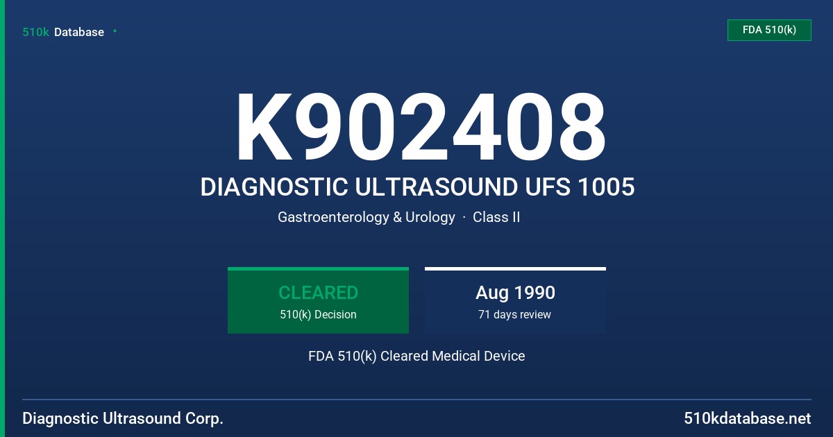 K902408 DIAGNOSTIC ULTRASOUND UFS 1005 FDA 510(k) Cleared Medical Device