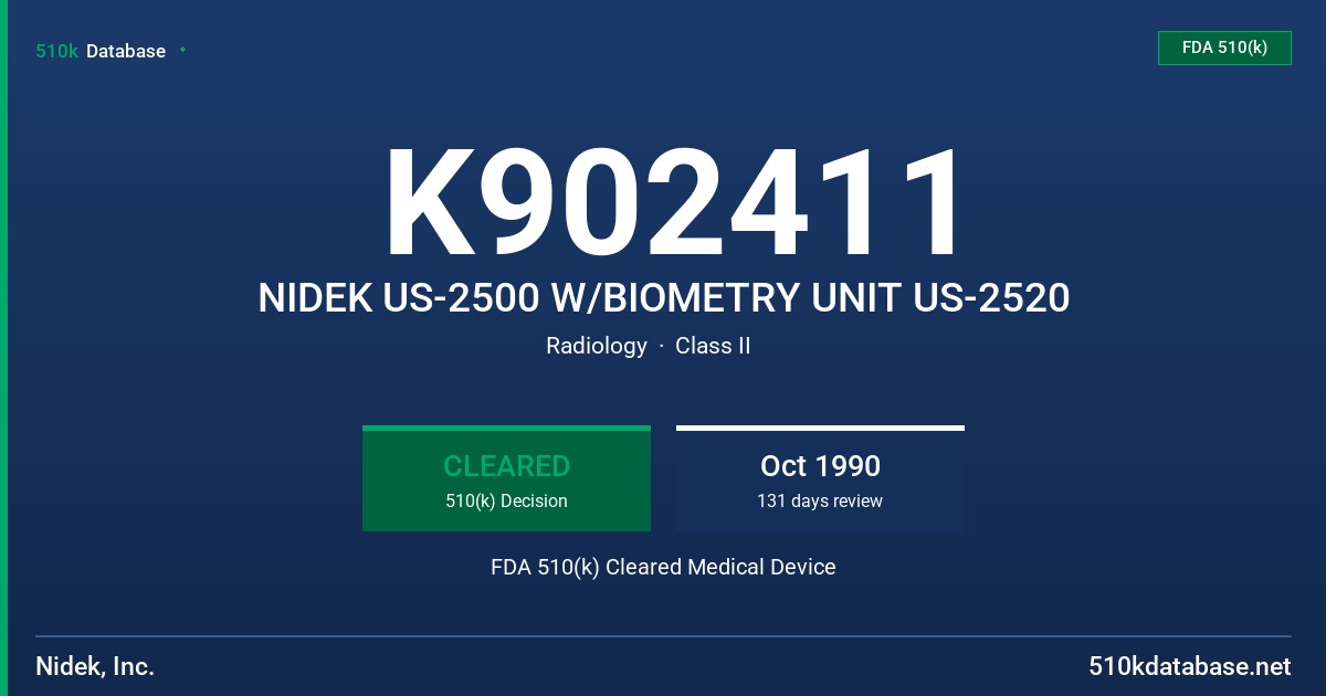 K902411 NIDEK US-2500 W/BIOMETRY UNIT US-2520 FDA 510(k) Cleared Medical Device