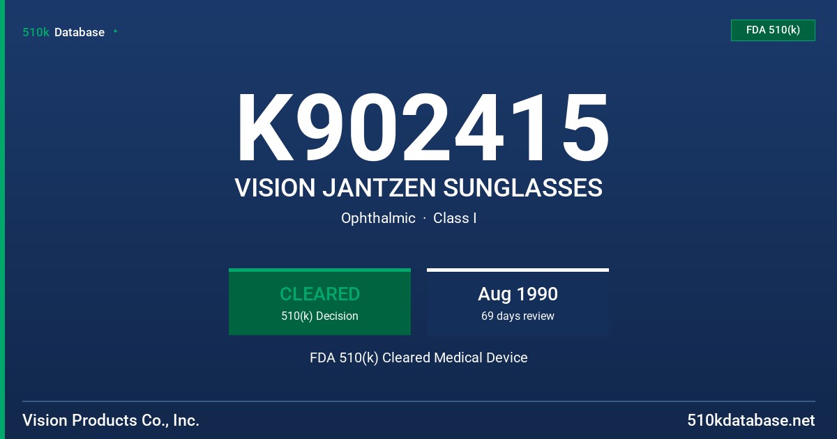 K902415 VISION JANTZEN SUNGLASSES FDA 510(k) Cleared Medical Device