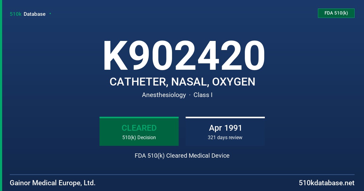 K902420 CATHETER, NASAL, OXYGEN FDA 510(k) Cleared Medical Device