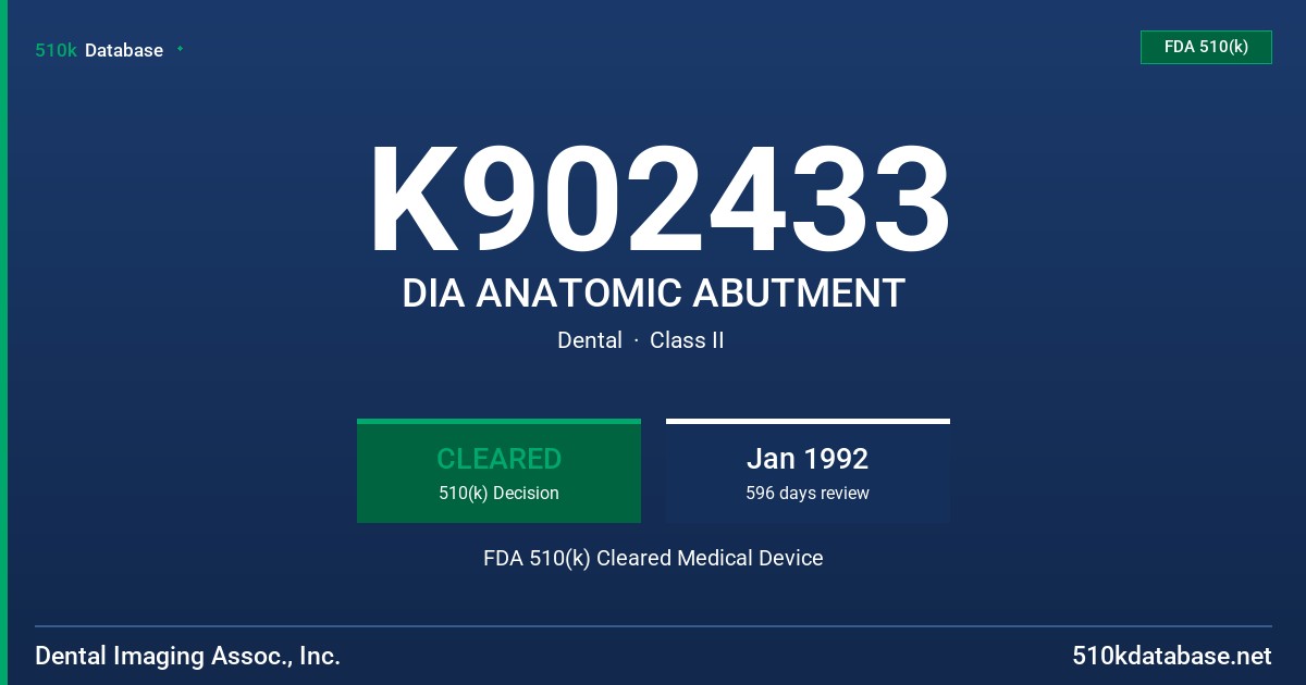 K902433 DIA ANATOMIC ABUTMENT FDA 510(k) Cleared Medical Device