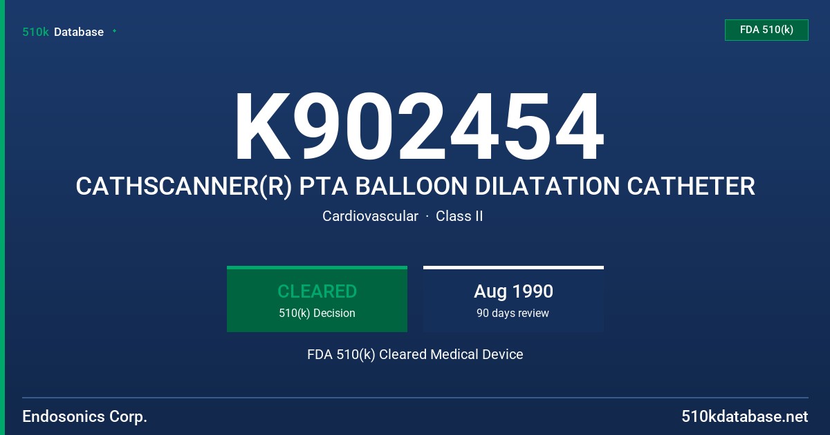 K902454 CATHSCANNER(R) PTA BALLOON DILATATION CATHETER FDA 510(k) Cleared Medical Device