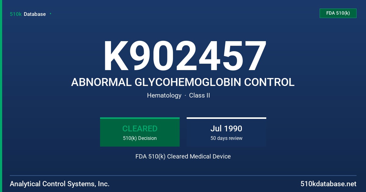 K902457 ABNORMAL GLYCOHEMOGLOBIN CONTROL FDA 510(k) Cleared Medical Device