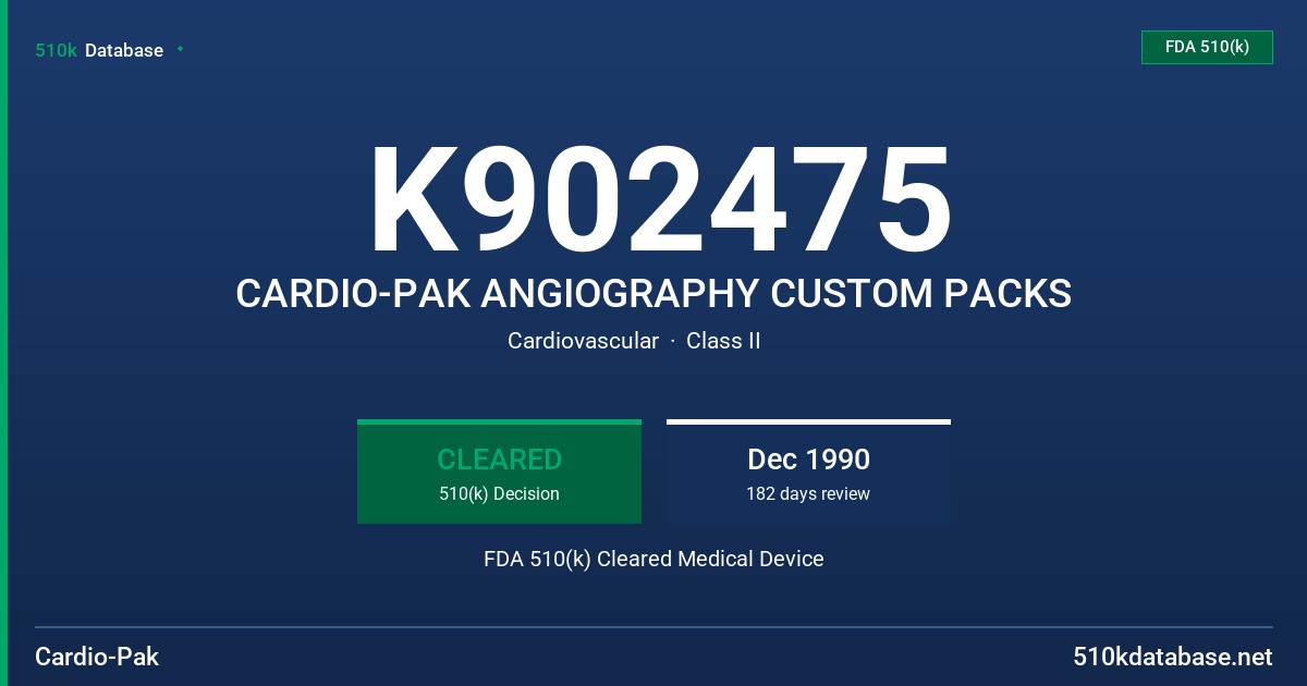 K902475 CARDIO-PAK ANGIOGRAPHY CUSTOM PACKS FDA 510(k) Cleared Medical Device