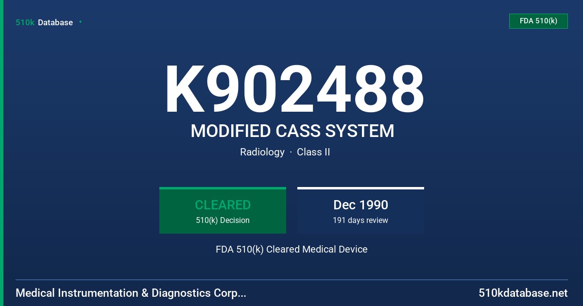 K902488 MODIFIED CASS SYSTEM FDA 510(k) Cleared Medical Device