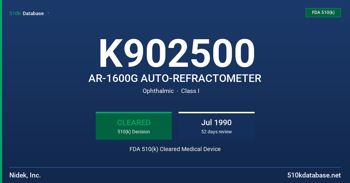 K902500 AR-1600G AUTO-REFRACTOMETER FDA 510(k) Cleared Medical Device