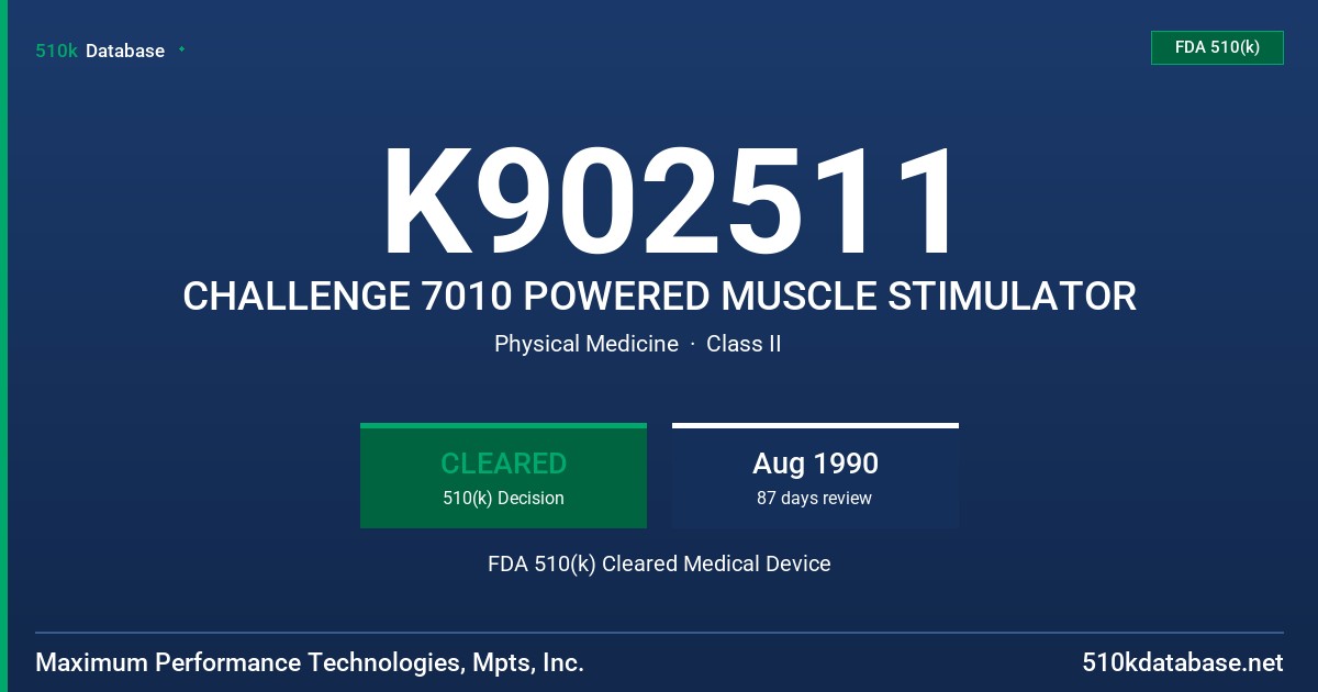 K902511 CHALLENGE 7010 POWERED MUSCLE STIMULATOR FDA 510(k) Cleared Medical Device