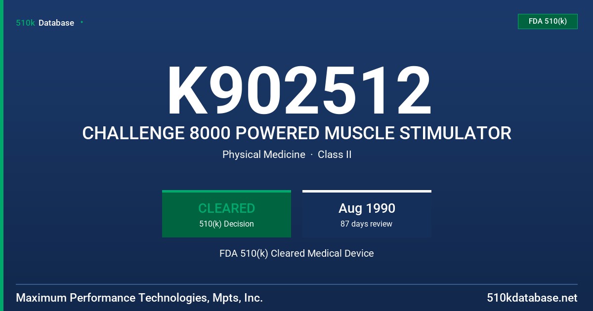 K902512 CHALLENGE 8000 POWERED MUSCLE STIMULATOR FDA 510(k) Cleared Medical Device