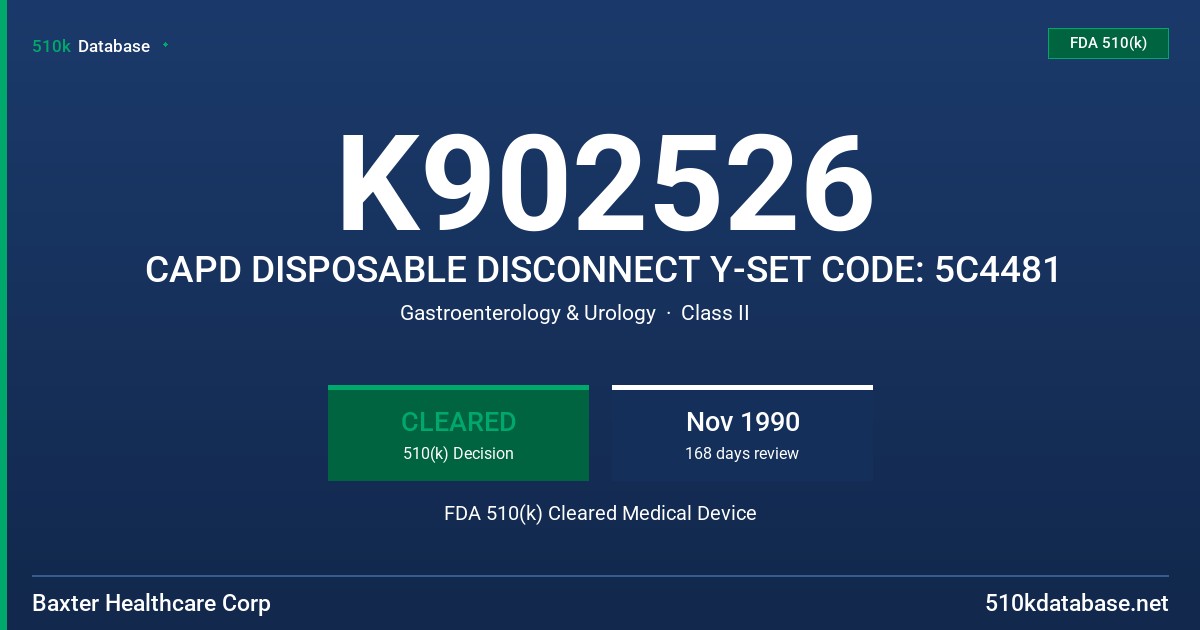 K902526 CAPD DISPOSABLE DISCONNECT Y-SET CODE: 5C4481 FDA 510(k) Cleared Medical Device