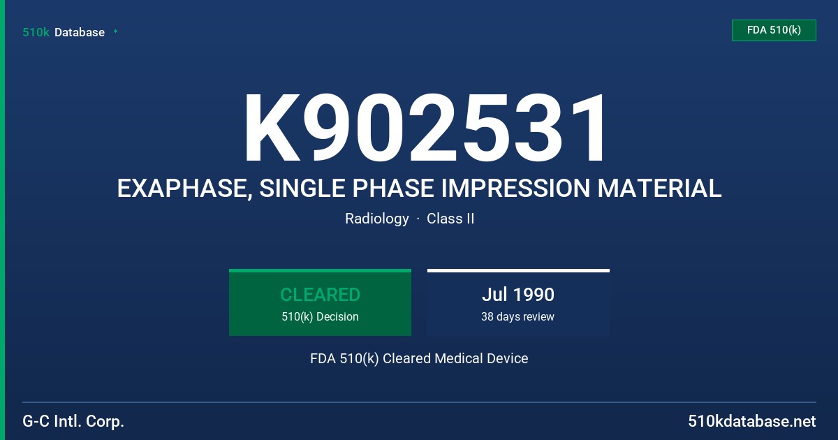 K902531 EXAPHASE, SINGLE PHASE IMPRESSION MATERIAL FDA 510(k) Cleared Medical Device