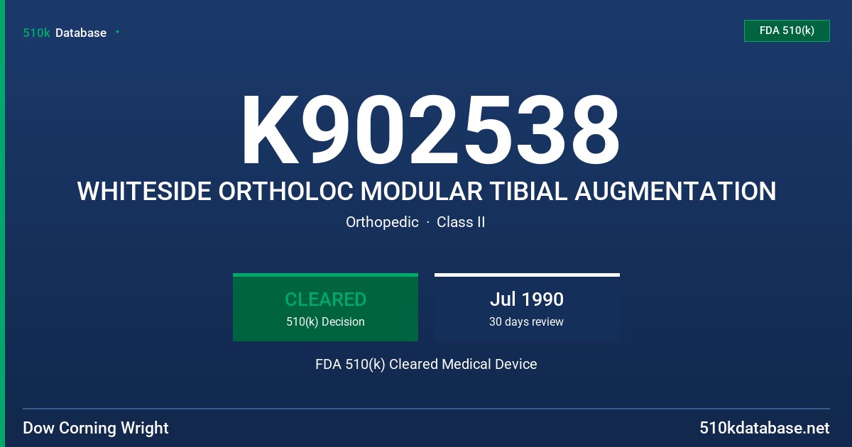 K902538 WHITESIDE ORTHOLOC MODULAR TIBIAL AUGMENTATION FDA 510(k) Cleared Medical Device