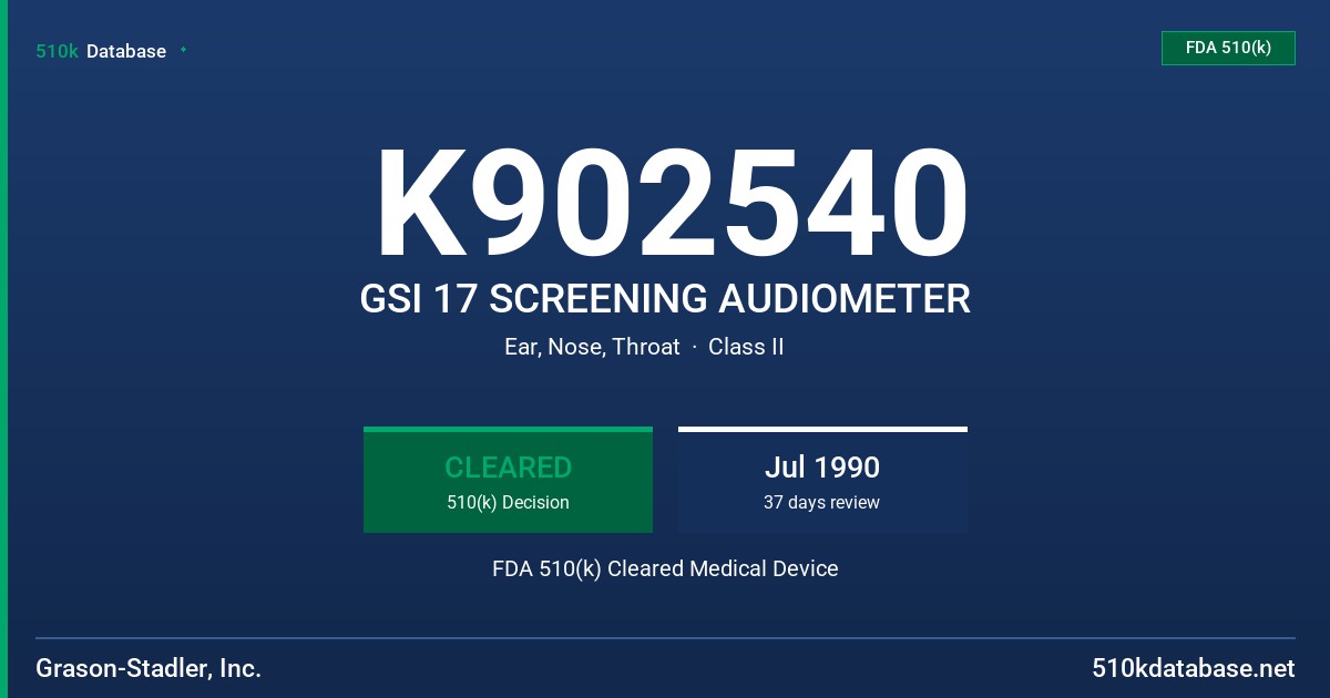 K902540 GSI 17 SCREENING AUDIOMETER FDA 510(k) Cleared Medical Device