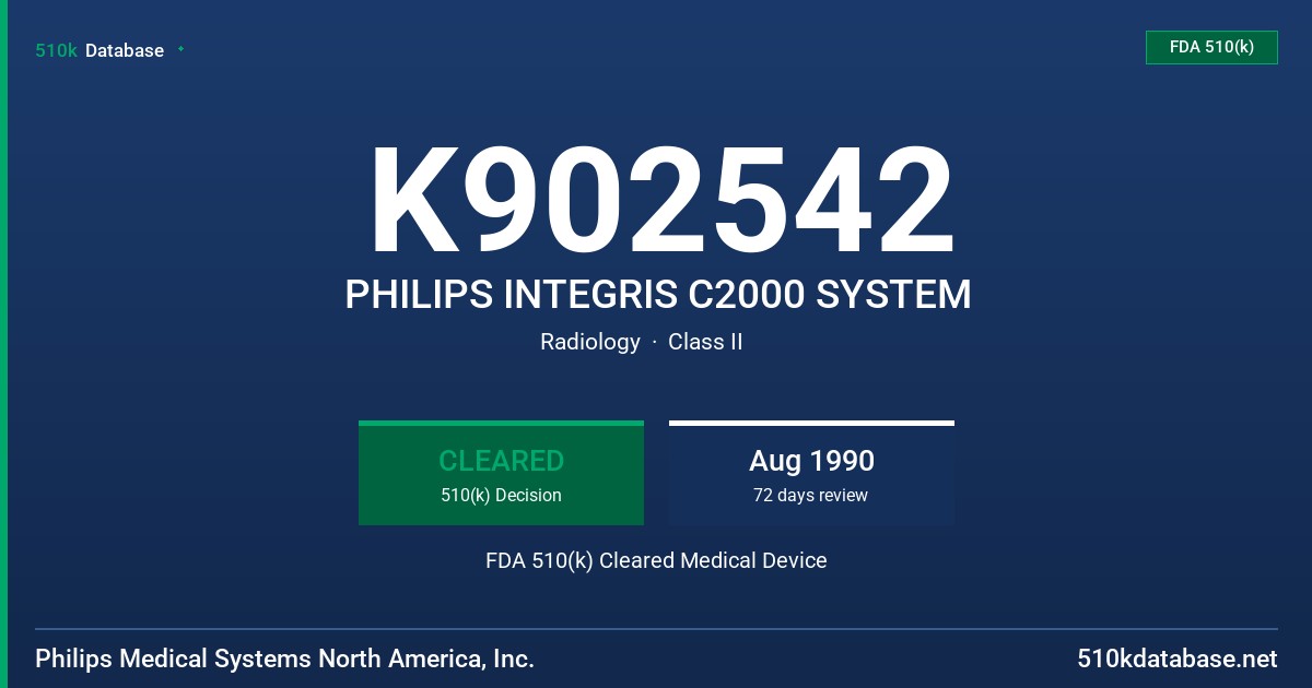 K902542 PHILIPS INTEGRIS C2000 SYSTEM FDA 510(k) Cleared Medical Device