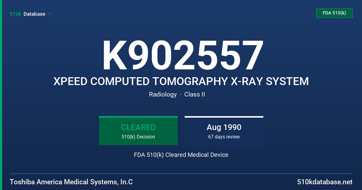 K902557 XPEED COMPUTED TOMOGRAPHY X-RAY SYSTEM FDA 510(k) Cleared Medical Device